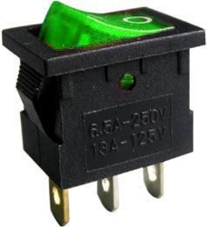Vypínač kolébkový OFF-ON 1pol 250V6A zelený  L467
