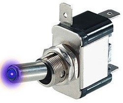 Přepínač páčkový ON-OFF 1pol. 12V/25A modrý LED