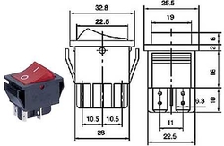 Přepínač kolébkový OFF-ON 2pol.250V/15A+dout. 